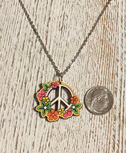 Load image into Gallery viewer, Peace Sign with Bright Flowers Necklace