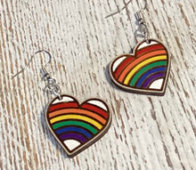 Load image into Gallery viewer, Rainbow Heart Dangle Earrings