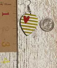 Load image into Gallery viewer, Gold & White Stripes Heart Dangle Earrings