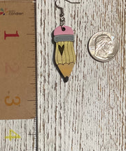 Load image into Gallery viewer, Pencil with Heart Dangle Earrings