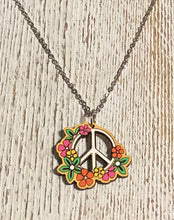 Load image into Gallery viewer, Peace Sign with Bright Flowers Necklace