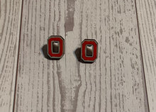 Load image into Gallery viewer, TOSU Block O (scarlet w/grey outline)Stud Earrings