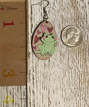 Load image into Gallery viewer, Frog with Hearts Dangle Earrings