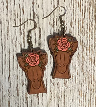 Load image into Gallery viewer, Horse with Rose Dangle Earrings
