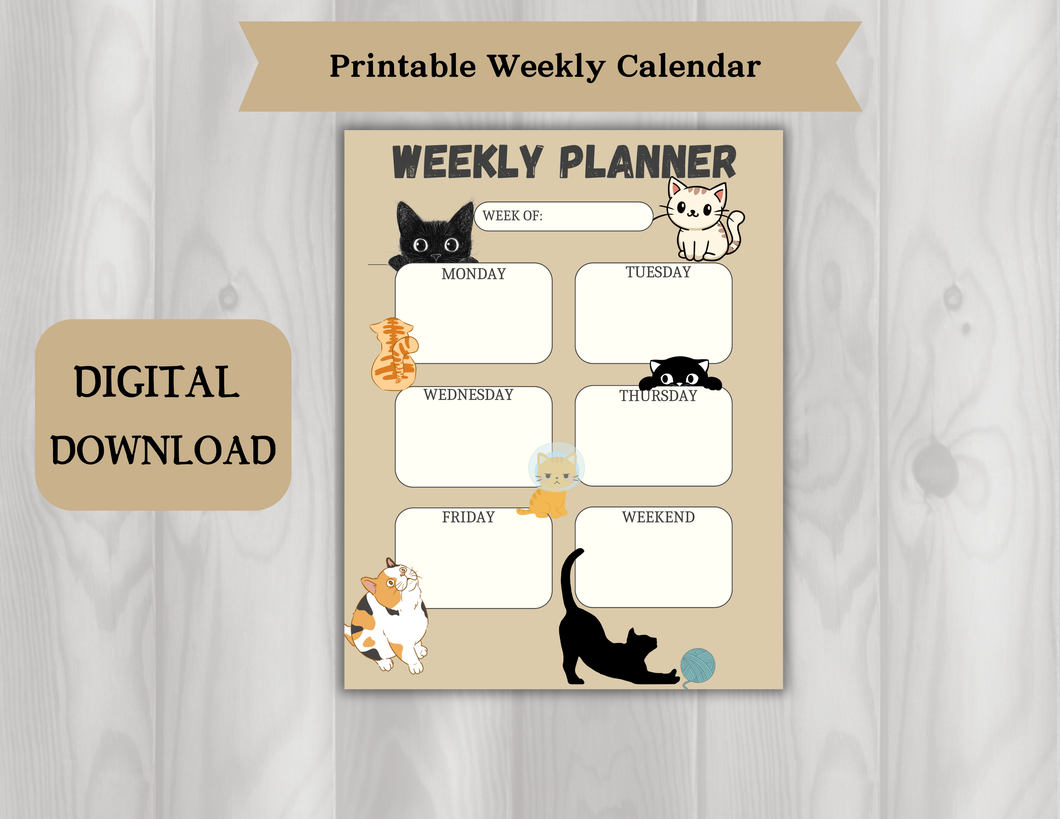 **printable download** Cat Weekly Planner