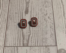 Load image into Gallery viewer, TOSU Block O (grey w/scarlet outline)Stud Earrings
