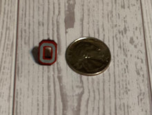 Load image into Gallery viewer, TOSU Block O (grey w/scarlet outline)Stud Earrings
