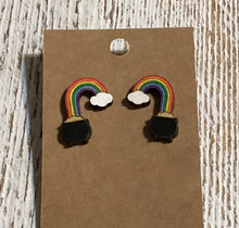 Load image into Gallery viewer, Rainbow with a Pot of Gold Stud Earrings
