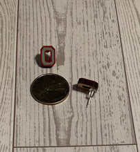 Load image into Gallery viewer, TOSU Block O (grey w/scarlet outline)Stud Earrings
