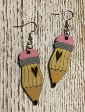 Load image into Gallery viewer, Pencil with Heart Dangle Earrings
