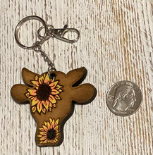 Load image into Gallery viewer, Cow with sunflower Keychain
