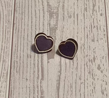Load image into Gallery viewer, Heart Shimmery Purple Stud Earrings
