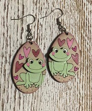 Load image into Gallery viewer, Frog with Hearts Dangle Earrings
