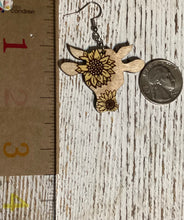 Load image into Gallery viewer, Sunflower Cow Head Dangle Earrings
