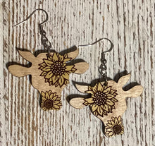 Load image into Gallery viewer, Sunflower Cow Head Dangle Earrings
