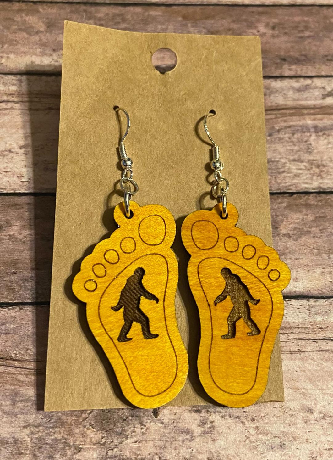 Bigfoot wood dangle earrings