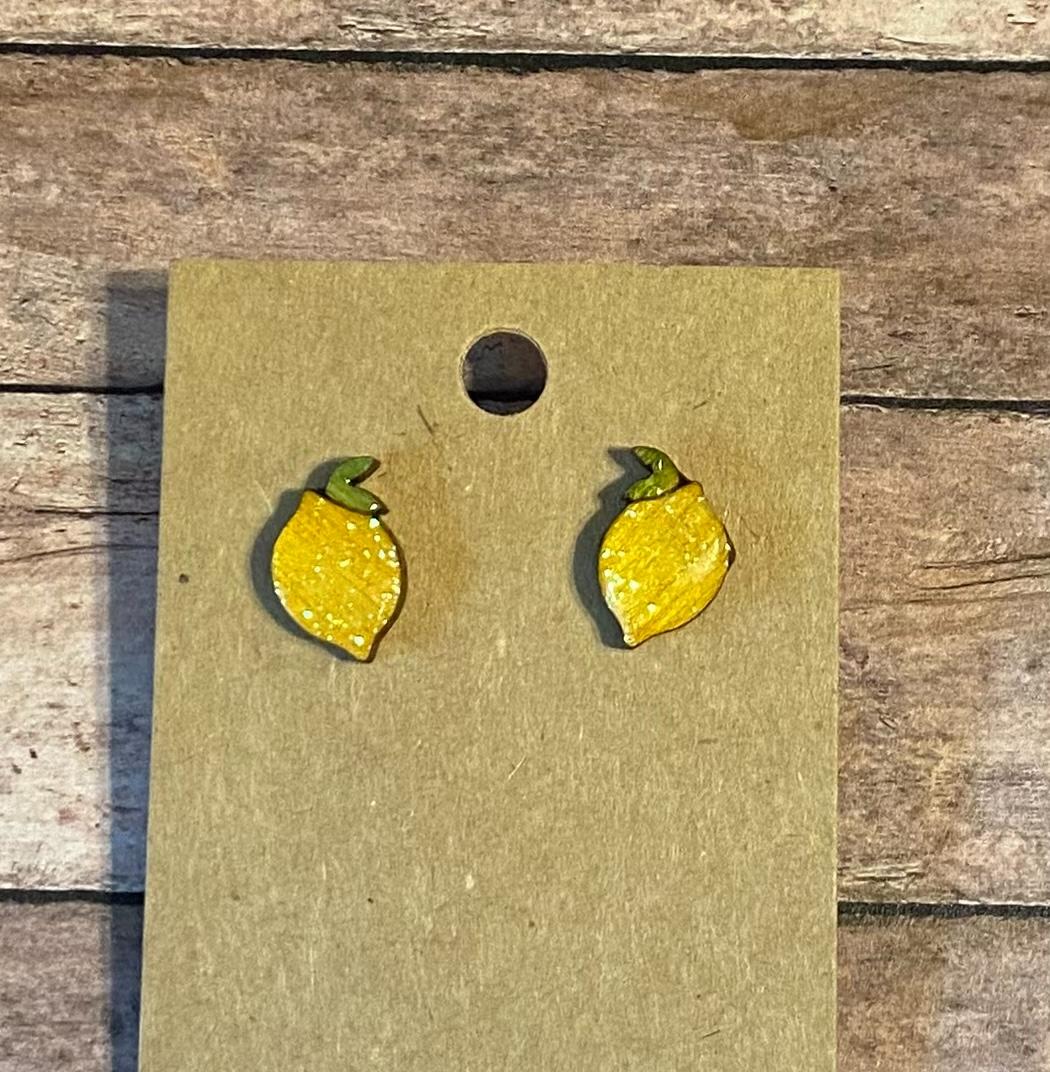 Sparkly lemon wood stud earrings