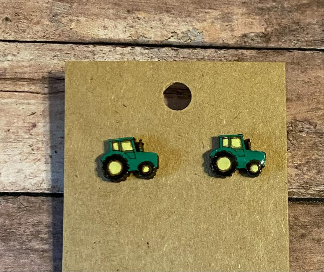 Tractor wood stud earings